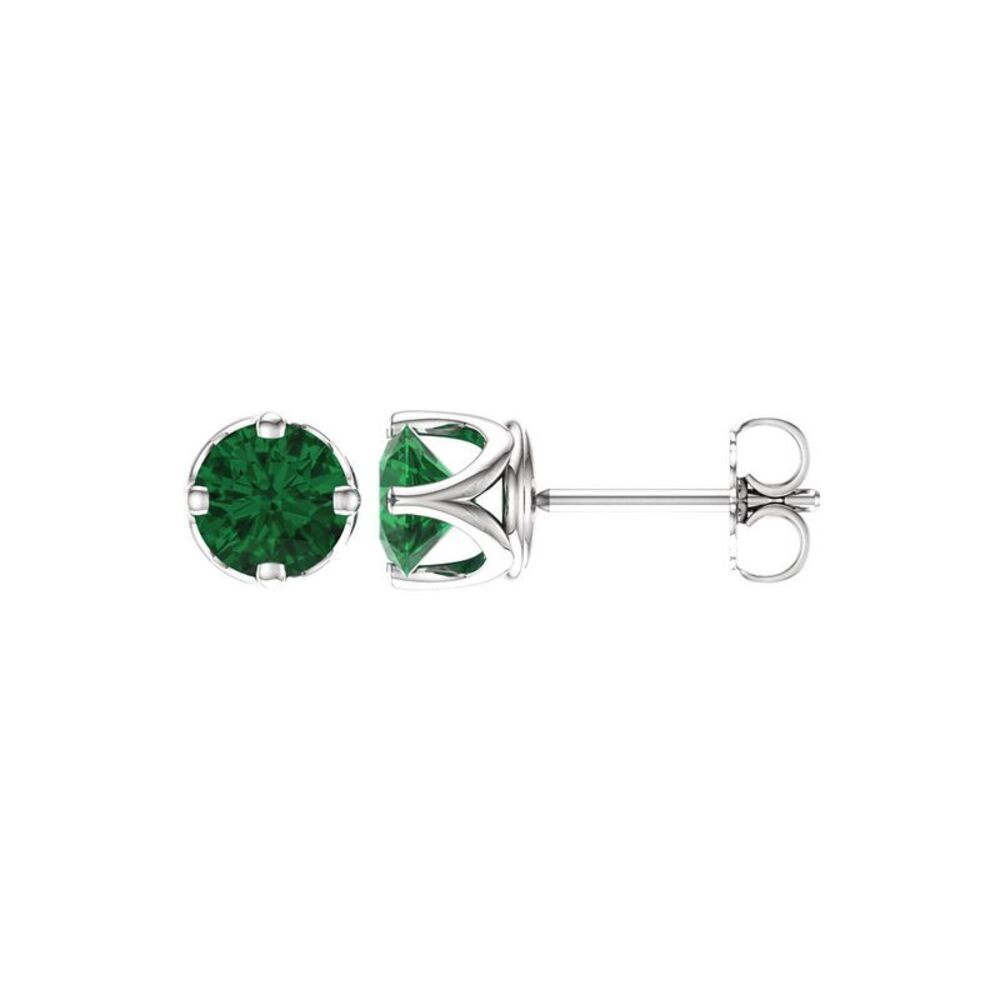 6mm Stud Earrings in 14k White Gold with Lab Created Emeralds